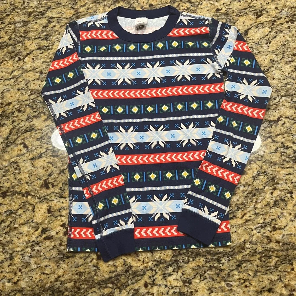 Hanna Andersson Boy 160 US 14 Organic Cotton Fair Isle Pajama Top Navy Blue